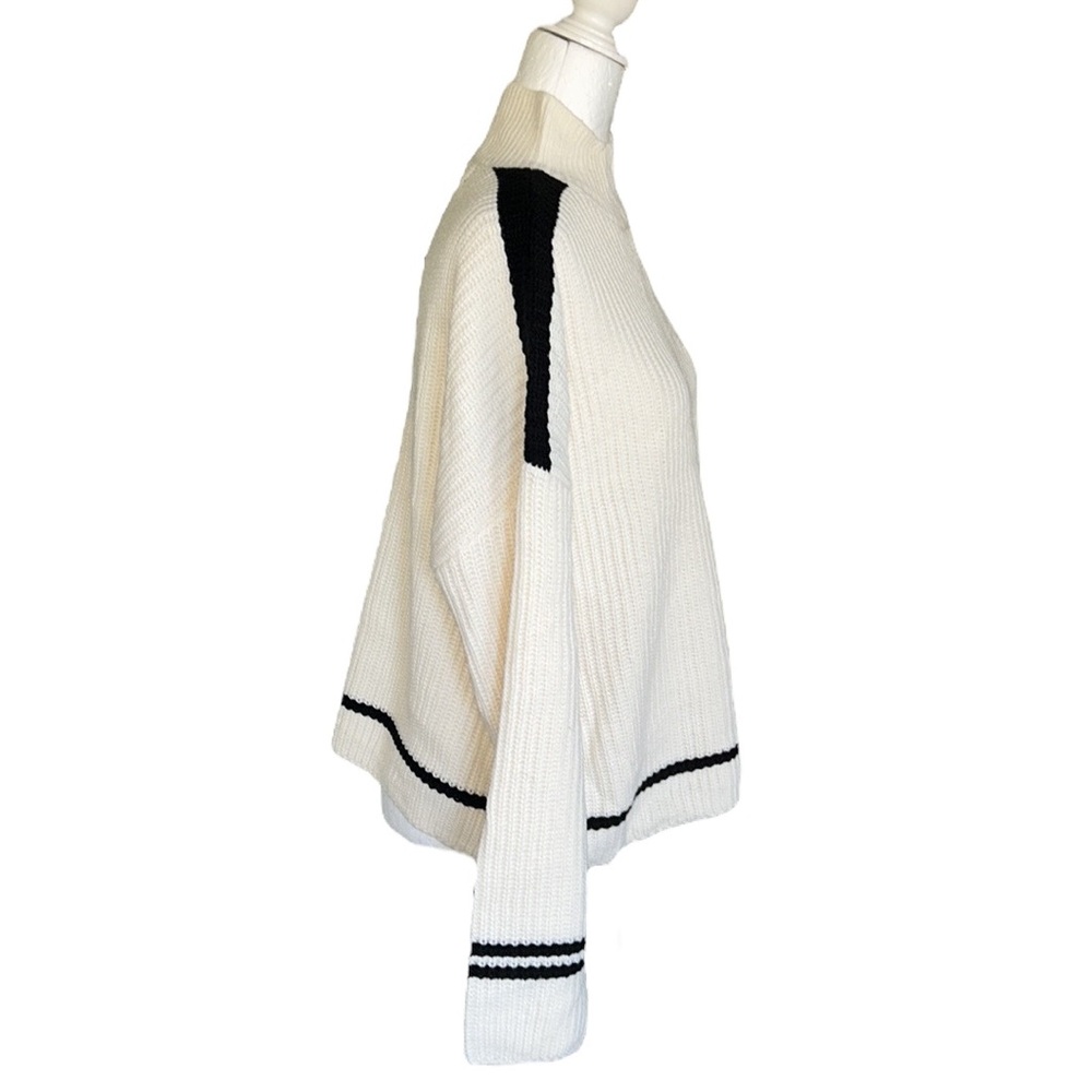 Sanctuary Felling Sporty Ivory & Black Mock Neck Oversized Ribbed Sweater - L - Picture 6 of 13